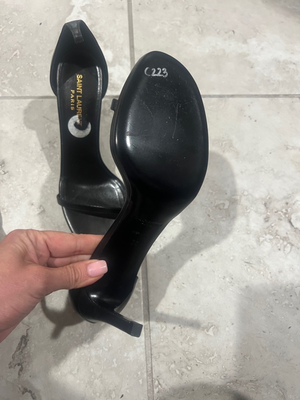 Saint Laurent Black Leather Open-Toe Single-Strap Stilettos - Picture 2 of 4